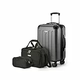 Amazon Basics Equipaje de Mano rígido con Ruedas, Juego de 3 Unidad, Bolsa de Mano y Viaje compacta, Ampliable, 4 Ruedas giratorias, Negro