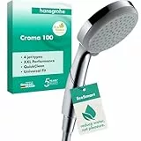 hansgrohe Croma 100 - ducha de mano ahorro de agua 9 l/min (EcoSmart), alcachofa de ducha con 4 tipos de chorro, cabezal de ducha redondo (⌀ 100 mm), con sistema antical, cromo, 28537000