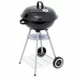 AKTIVE Barbacoa carbón portátil redonda 46x89 cm con tapa y rejilla de ventilación Doble parrilla con rejilla de ventilación 2 ruedas incorporadas para fácil transporte