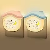Annmore Luz Nocturna Infantil de Enchufe, Lote de 2 Lámpara Noche Bebé para Dormitorio, Pasillo, Escaleras, Entrada, Sensor Crepuscular (Rosa/Azul)