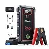 YABER Arrancador de Coches, 23800mAh 3500A Arrancador de Baterias de Coche (para Todo vehículo de Gasolina o 8.0L de Diesel), con Cargador Inalámbrico y Linterna LED, Brújula, Martillo de Seguridad