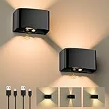 GuKKK Aplique de Pared Interior, 2 Piezas Lámpara de Pared con Sensor de Movimiento, 5000mAh Lámpara Inalámbrica Recargable, Blanco Cálido 3000K con ángulo de Haz Regulable (Negro)