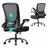SONGMICS Silla de Oficina, Silla de Escritorio de Malla, Silla Giratoria Ergonómica, Soporte Lumbar, Oscilante, Asiento de 53 cm, Apoyabrazos Abatibles, Negro OBN037BKV2