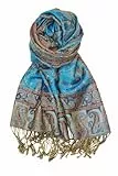 Achillea Achir-001 Chal Pashmina, Teal, 28' W x 76' L para Mujer