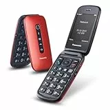 Panasonic KX-TU550EXR 4G Essentials Clamshell Teléfono Móvil para Personas Mayores, Cámara De 1,2 MP, Teléfono para Personas Mayores con Pantalla Grande de 2,8', 300 Horas de Tiempo en Espera, Rojo