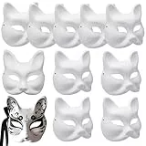 zrfgbxim 10 Pcs Mascara de Gato, Máscara de Zorro, Máscara de Gato Papel Blanco Bricolaje, DIY Pintado Mano Máscaras Blancas, Blanco Máscara Pintada a Mano, Mascaras Carnaval Halloween Cosplay Fiestas