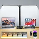 One Fire Doble Cabeza Lampara Escritorio LED,10 Brillo 5 Colores Flexo LED Escritorio con Enchufe de Alimentación,Plegable Ajustable Flexo Escritorio,Temporizador de 45min Lampara de Mesa,Lampara LED