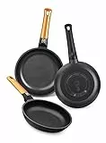 BRA Efficient Orange Juego de 3 Sartenes de Aluminio Fundido, 18/22/26 cm de Diámetro, Antiadherente y 100% Libre de PFOA, para Todo Tipo de Cocinas, Aptas para Lavavajillas