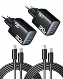 INIU 30W Cargador USB C 2-Paquetes, [USBC + USBA] 2-Puertos Tipo Enchufe Cargador Carga Rapida, Múltiple Cargadores Rápido Pared Adaptador Tipo C para iPhone 16 15 Pro MAX Plus, iPad Air, Samsung S24