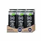 NIVEA MEN Active Clean - Champú de ducha para hombre, 6 unidades de 250 ml, refrescante para cuerpo, cara y cabello, champú purificante con carbón activo natural
