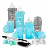 Twistshake Newborn Starter Kit de Biberones, 9 st- 4x Bebés Biberón Anti-Cólicos, 2x Chupetes, 2x Tetinas Grande, 1x Cepillo de Limpieza, 0+ Meses, Chico, 78960, 1