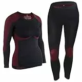 ALPIDEX Ropa Interior térmica Mujer cálido Funcional Transpirable esquí Deportes Conjuntos térmicos Invierno otoño, Tamaño:l/XL, Color:Negro-Rojo