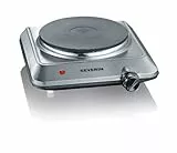 SEVERIN Placa de cocina portátil, placa eléctrica para cocinar fácil de limpiar, hornillo eléctrico con termostato regulable, acero inoxidable cepillado, 1500 W, KP 1092
