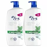 H&S Menthol Fresh Champú Anticaspa 2X800ml Con Dispensador, Para Uso Diario. Hasta 100% De Protección Anticaspa, Clínicamente Probado. Para Todo Tipo De Pelo Y Cuero Cabelludo. Frescor, Aroma A Mentol