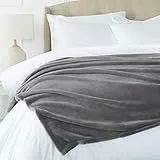 Amazon Basics Manta arrullo no calefactable, Hecha de Felpa de Terciopelo Suave, 229 x 274 cm, Color Gris