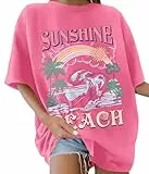 TOMEEK Camisetas Manga Corta Mujer Casual Tops con Estampado Vintage Cuello Redondo T Shirt de Verano Algodon Camisetas Básicas Shirt tee Casual Deportiva Blusas Mujer(Rosa Oscuro,XXL)