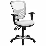 Flash Furniture Silla de escritorio ergonómica, giratoria, de malla, multifunción, respaldo medio, reposabrazos ajustables, color Blanco