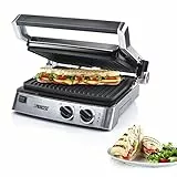 Princess 117300 – Parrilla de contacto con dos termostatos regulables, de mesa y sandwichera, Negro