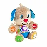 Fisher-Price Ríe y Aprende Perrito Primeros Descubrimientos, peluche interactivo con luces y sonidos, juguete bebé +6 meses, versión español (FPM53)