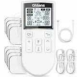 GHTENS 5 en 1 Electroestimulador Muscular‌ Profesional, Recargable 80 Modos de Estimulación, Con Función TENS/EMS/RUSS/IF/DIY y Masaje, 2 Canales, 16 Intensidad, Para el Alivio del Dolor (Blanco)