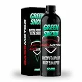 BassMotor Champú Coche Espuma Activa Verde para Foam y Cubo Lavado Rápido Coche y Moto Limpia y Desengrasa con Acabado Brillo - Green Snow 500 ml