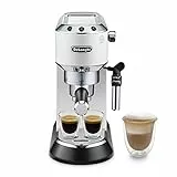 De'Longhi Dedica - Cafetera de Bomba de Acero Inoxidable para Café Molido o Monodosis, Cafetera para Espresso y Cappuccino, Depósito de 1.3 Litros, Sistema Anti-goteo, EC685.W, Blanco
