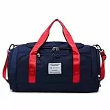 Vllcsla Bolsa de Deporte para Hombre y Mujer, Bolsa Deporte Gimnasio con Bolsillo Húmedo, con Compartimento Zapatos, Bolsa de Viaje Impermeable y Resistente al Desgaste, 28L (Azul Oscuro)