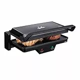 JATA GR266 - Parrilla Electrica Grill. Plancha Eléctrica 3 en 1. 1000 W, Placas Mixtas Antiadherentes 27 x 14 cm, Placa Superior Baja Recta. Apertura 180 grados, libre de PFOA