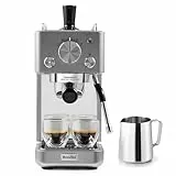 Breville VCF185X Cafetera espresso Barista Slimline, Espumador de leche integrado, Cafetera compacta para capuchinos, cafés latte y más, Bomba italiana de 15 bar, Plata