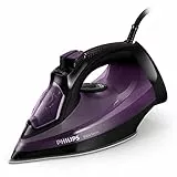 Philips Serie 5000 Plancha de Vapor, 2400W de Potencia, 45g/min, Golpe de Vapor 180g, Vapor Vertical, Suela SteamGlide Plus, Negro/Púrpura (DST5030/80)