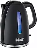 Russell Hobbs Hervidor de Agua Eléctrico Textures - 1,7 litros, 2400 W, Filtro Extraíble, Zona de Ebullición Rápida, Base de 360°, Indicador Nivel Agua, Plástico Alto Brillo, sin BPA, Negro - 22591-70