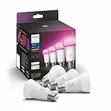Philips Hue - Bombilla LED Inteligente, A60 E27, Luz Blanca y de Colores, 6.5W (Eq. 60W), 806 Lumens, Compatible con Alexa y Google Home - Pack de 4 Bombillas LED Inteligentes