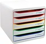 Exacompta 309913D - Módulo individual con 5 cajones para documentos A4+, ultra-rígido, cajones abiertos, con stop de seguridad - 347x278x271 mm - BIG-BOX PLUS -BIG-BOX PLUS - Blanco/multicolor/blanco