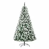 HOMCOM Árbol de Navidad Artificial 180 cm con Nieve con 800 Ramas 61 Piñas Hojas de Plástico Base de Soporte Metálica y Plegable Decoración Navideña para Interiores Verde