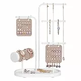SONGMICS Soporte para Joya, Organizador de Joya, Expositor de Joya con Marco de Metal, 2 Tablas Pendientes, 4 Varillas de Colgar, para Collares Pendientes Pulseras Relojes, Blanco Nube JJS025W01