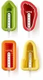 Lékué Set 4 Moldes para helados icónicos, Cohete, Espiral, Pie, Lápiz, silicona platino multicolor