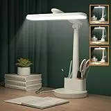 ZIZIS Lámpara LED de Escritorio con 3 Modos de Luz y Brillo Regulable – Flexo Blanco con Cuidado Ocular y Organizador para Lápices, Ideal para Estudio, Oficina y Lectura