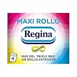 Regina Maxi Rollo - 4 Rollos Maxi de Papel Higiénico, 500 Hojas de 2 Capas por Rollo, Más del Triple que un Rollo Estándar, Envase de Plástico Reciclado al 60%, Papel 100% Certificado FSC®