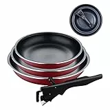 Bergner Red Edition | Juego de Sartenes de 4 Piezas de 18, 20 y 24 cm + Mango Ergonómico Extraíble | Aluminio Prensado y Antiadherente | Para Todo Tipo de Cocinas y Horno