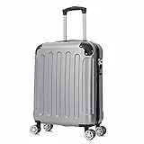 RAYKONG Maleta Cabina ABS 55x40x20cm 44L - Maxima aprovechamiento de Capacidad - 4 Ruedas Giratorias Dobles con 360ª - Candado Incrustado - Plateado