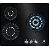 Electrolux KGE6633NOK Placa de gas de 60 cm y 3 zonas, Zona Wok, Mandos Frontales, Calor Instantaneo, Autoencendido electrónico, Termopar de Seguridad, inclue Inyectores para intercambio, Negro