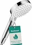 hansgrohe Crometta - ducha de mano ahorro de agua 9 l/min (EcoSmart), alcachofa de ducha con 2 tipos de chorro, cabezal de ducha redondo (⌀ 100 mm), con sistema antical, blanco/cromo, 26332400