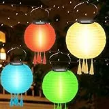 Farolillos Solares Exterior,4 Piezas Luz Solar Exterior Jardin,Lampara Solar Exterior,Farolas Solares Exterior Colgantes,con 4 Borlas,Decorativa para Jardín,Patio,Jardín,Acampar