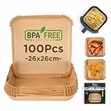 MasterPro Foodies - Papel de hornear para freidora de aire - Sin BPA - Juego de 100 Piezas - Moldes Cuadrados de Papel de 26cm para freidora de aire con cesta de 3-4,5L - Sin blanquear
