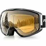 Findway Gafas de Esquí, Mascara de Esqui para Ski y Snowboard Hombre Mujer Adultos Juventud Jóvenes OTG Compatible con Casco Anti Niebla Protección UV Naranja Gafas de Ventisca
