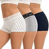 INNERSY Boxer Mujer Encaje Bragas Algodón Ropa Interior Cintura Media Braguitas Culottes Pack de 3 (M, Punto/Azul Oscuro/Gris)
