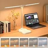 Morotty Lámpara de Escritorio,Lámpara de Mesa Led con Cabezales Dobles,5 Modos de Color,10 Brillos,Control Táctil,Luz de Escritorio Regulable para el Hogar Oficina Dormitorio Lectura - Blanco