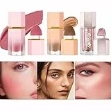 Beauty Searcher 3PCS Contorno Líquido & Resaltador & Colorete Set de maquillaje, colorete en crema de larga duración, iluminador de contorno, bronceador, set de maquillaje facial