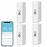 WiFi Termómetro Higrómetro interiores, Medidor Inteligente Temperatura y humedad para Invernaderos,bodegas de vino,sótanos,monitor remoto,alerta notificación,almacenamiento y exportación de datos.4PCS