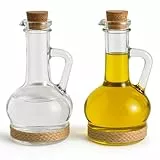MGE - Set de Aceitera y Vinagrera - Aceitera y Recipiente para Aliños de Vidrio - Aceitera Clásica con Tapón de Corcho - Aceitera Cocina - Aceiteras Cristal - Diseño Vintage - 230 mL